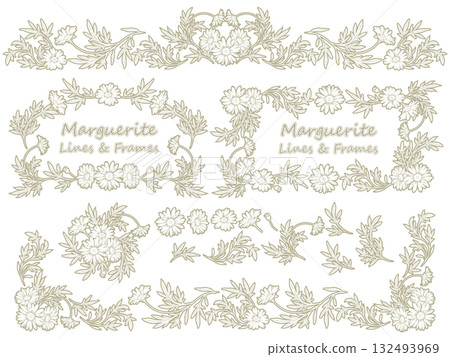 Retro style margaret decoration line and frame 132493969