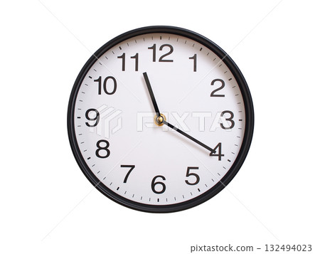 Round wall clock showing 11:20 or 23:20 isolated on white background. Concept of time, punctuality, deadline, or beginning of a new day. Round wall clock showing 11:20 or 23:20 isolated on white background. Concept of time, punctuality, deadline, or beginning of a new day. 132494023