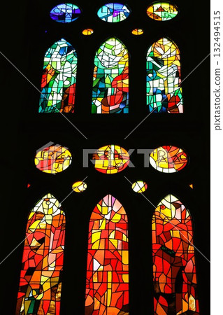 Beautiful stained glass details inside the Sagrada Familia 132494515