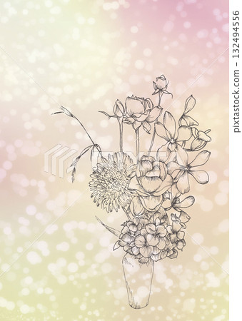 水彩紋理上的花瓶中的花朵插圖材料[手繪]複製空間 132494556