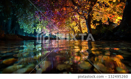 Autumn leaves reflected on the water 132495260