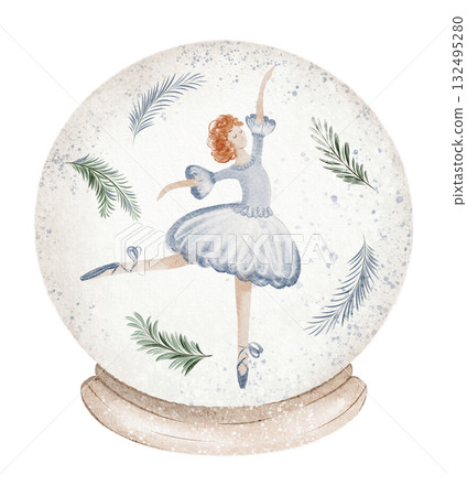 Crystal Ball With Dancing Ballerina Inside New Year Illustration 132495280