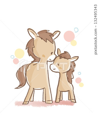 Friendly horse parent and child 132495343