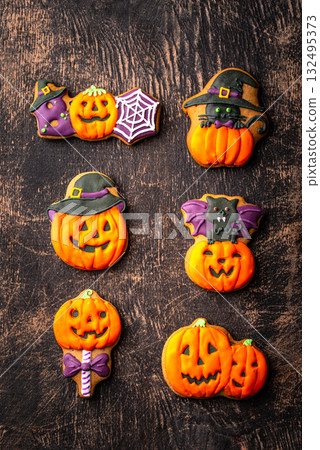 Halloween cookies in shape of pumpkin Halloween cookies in shape of pumpkin 132495373