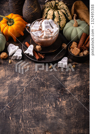 Halloween hot chocolat with ghost marshmellow Halloween hot chocolat with ghost marshmellow 132495388