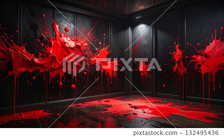 紅墨水濺在黑色的房間裡 132495436