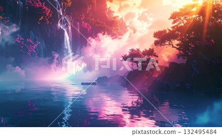 Holographic light and shadows spread across a world of ink 132495484