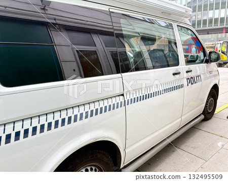 Close-Up of a Danish Police Car in Copenhagen 132495509