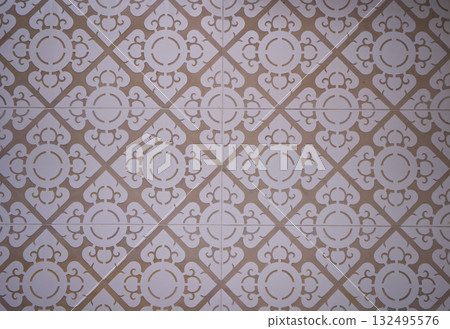 Decorative geometric tile pattern with beige and white colors, creating a classic wall texture Decorative geometric tile pattern with beige and white colors, creating a classic wall texture 132495576
