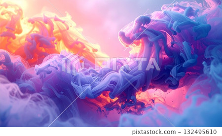 水墨流動與全像光彩交會的抽象藝術 132495610