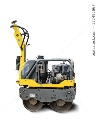 Compact double drum roller used for construction projects in urban areas to compact soil and asphalt 132495667