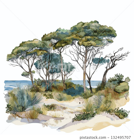 Santa Teresa National Park. Santa Teresa National Park hand drawn watercolor illustration 132495707