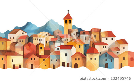 Villa La Angostura. Villa La Angostura hand drawn watercolor illustration Villa La Angostura. Villa La Angostura hand drawn watercolor illustration 132495746