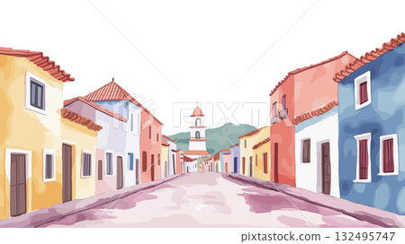 Villa La Angostura. Villa La Angostura hand drawn watercolor illustration Villa La Angostura. Villa La Angostura hand drawn watercolor illustration 132495747