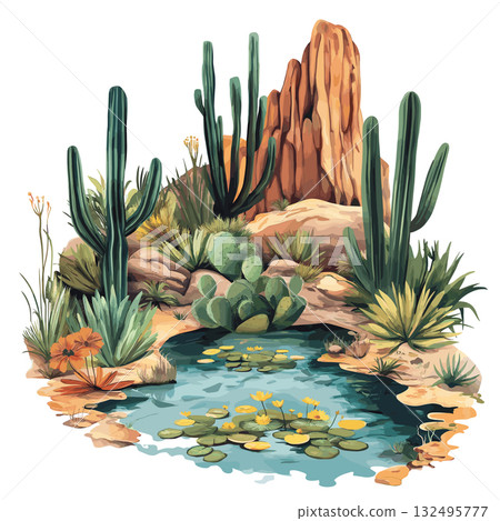 Ybycui National Park. Ybycui National Park hand drawn watercolor illustration 132495777