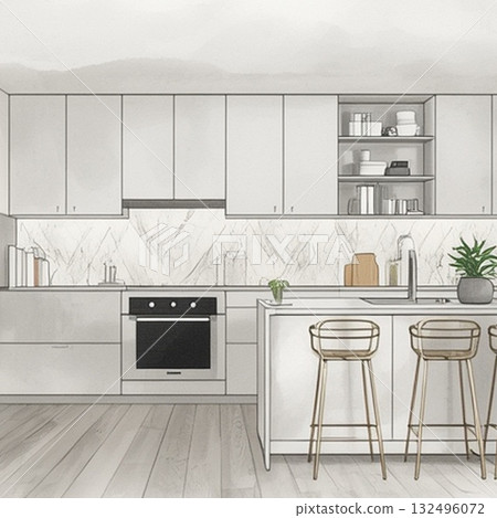 帶櫃檯的時尚廚房室內設計 132496072