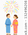 Illustration of a couple looking up at fireworks in the summer night sky (AI-generated, transparent background, seed value 0) 132496208