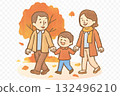 Illustration of a family enjoying autumn leaves (AI-generated, transparent background, seed value 0) 132496210