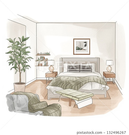 樣品屋風格的時尚床和臥室內飾 132496267