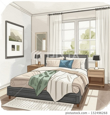 Model room-style stylish bed and bedroom interior 132496268