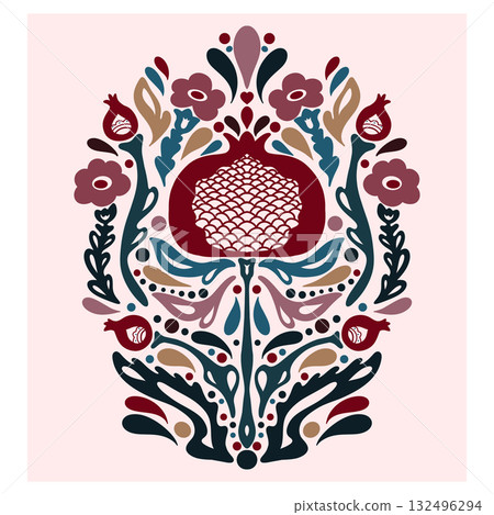 vector floral pattern with bird 132496294