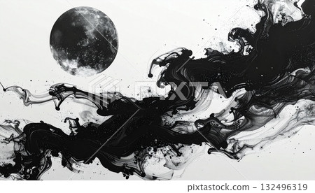 Abstract modern art background drawn by ink flow 132496319