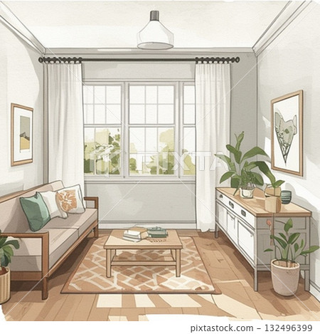 明亮的起居空間，配有沙發，可供休息 132496399