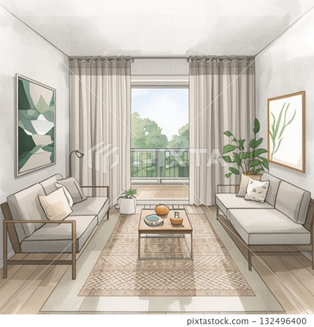 明亮的起居空間，配有沙發，可供休息 132496400