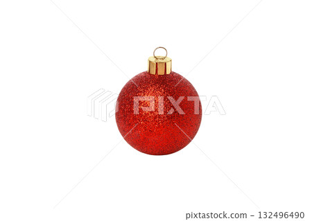 Bright red glitter ornament for Christmas fun, on white, PNG Bright red glitter ornament for Christmas fun, on white, PNG 132496490