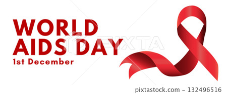 Red ribbon for AIDS awareness on white, isolated, PNG Red ribbon for AIDS awareness on white, isolated, PNG 132496516