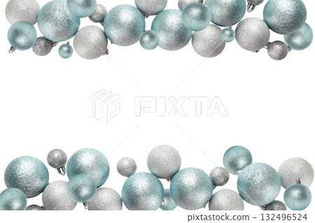 Teal and silver ornaments on white edges, isolated, PNG 132496524
