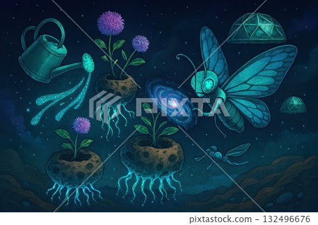 Cosmic Gardening Butterfly and Bioluminescent Alien Flora Cosmic Gardening Butterfly and Bioluminescent Alien Flora 132496676