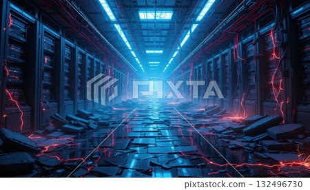 Critical Error Glowing Red Electric Discharge Server Room Ruin Critical Error Glowing Red Electric Discharge Server Room Ruin 132496730