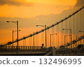 A bridge shining in the setting sun 132496995