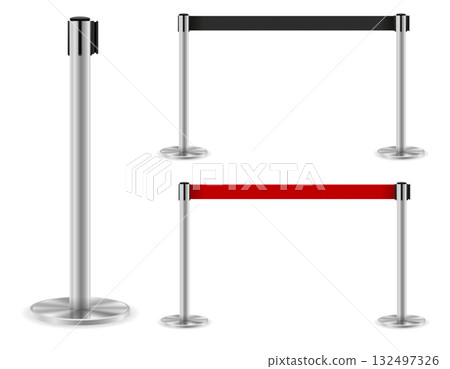 metal barrier with a belt to control the queue cartoon stock vector illustration 132497326