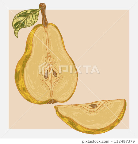 whole and half of ripe pear 132497379
