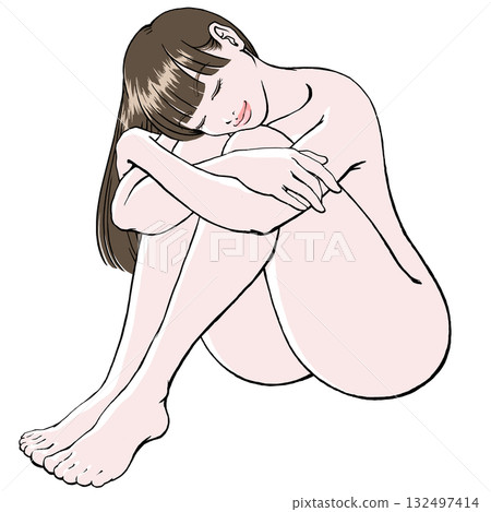 微笑的年輕女子閉著眼睛坐在地板上,第 2 部分_裸體_無陰影 微笑的年輕女子閉著眼睛坐在地板上,第 2 部分_裸體_無陰影 132497414