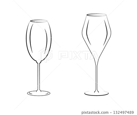 Empty Stemmed Wine Glasses Outline Icon Sticker Pictogram Label Infographic Minimalistic Design Idea 132497489