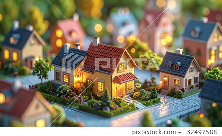 Image of a miniature house made up of 3D illustrations 132497588