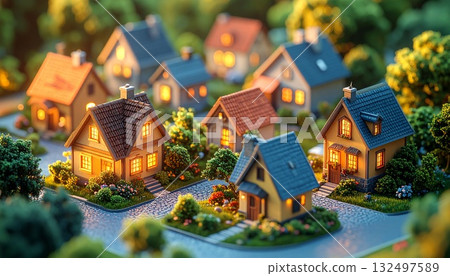 Image of a miniature house made up of 3D illustrations 132497589