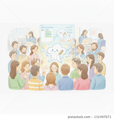 Watercolor painting Life with AI: Cloud AI and operators supporting call center operations AI and digital technology 132497671