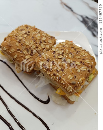 Sandwichs on plate with selective focus 132497739