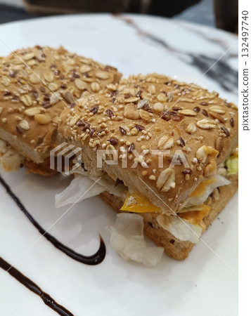 Sandwichs on plate with selective focus 132497740