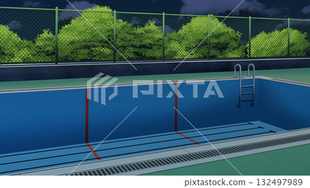 Poolside at night, without water Poolside at night, without water 132497989