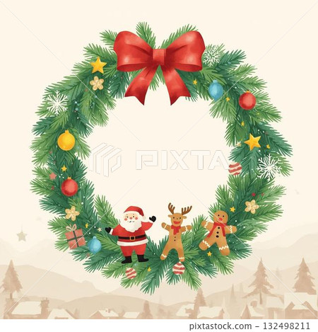 A message card surrounded by Christmas wreath decorations A message card surrounded by Christmas wreath decorations 132498211