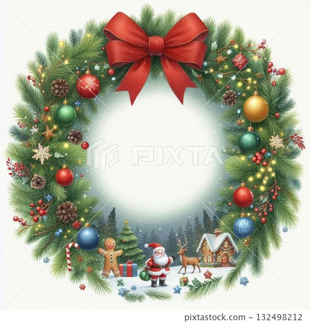 A message card surrounded by Christmas wreath decorations A message card surrounded by Christmas wreath decorations 132498212