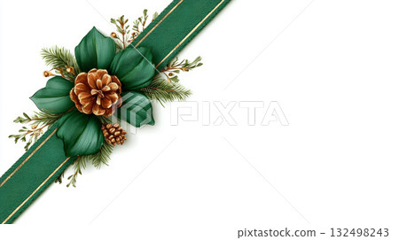 Elegant ribbon pinecone Christmas corner border Elegant ribbon pinecone Christmas corner border 132498243