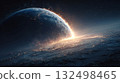 Distant Planet Rising Over Earthlike Horizon 132498465