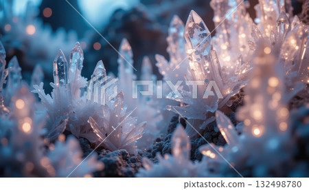 Sparkling Cluster of Clear Crystals on Textured Ground Macro Abstract Sparkling Cluster of Clear Crystals on Textured Ground Macro Abstract 132498780