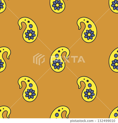 Hand drawn intricate Paisley seamless pattern on orange background 132499010